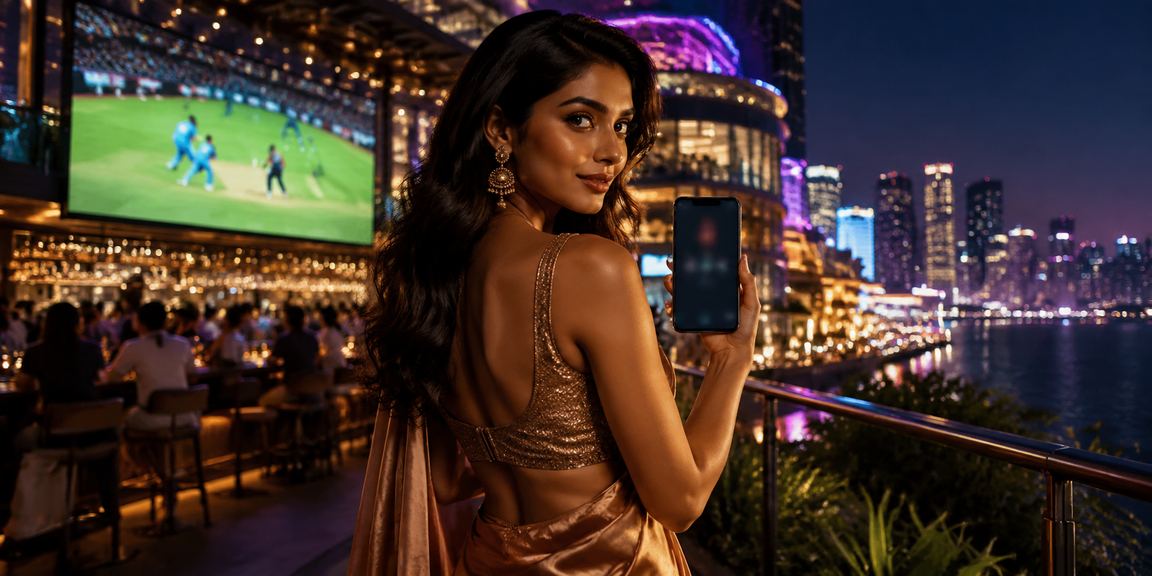 Vibrant neon-themed cricket betting scene in India